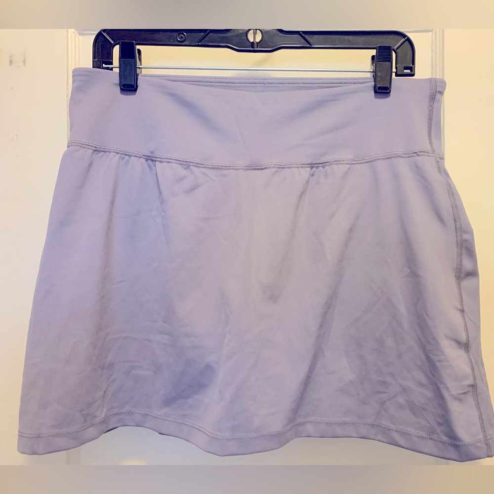 Gap Fit high rise skirt, color is “storm gray” but looks lavender new